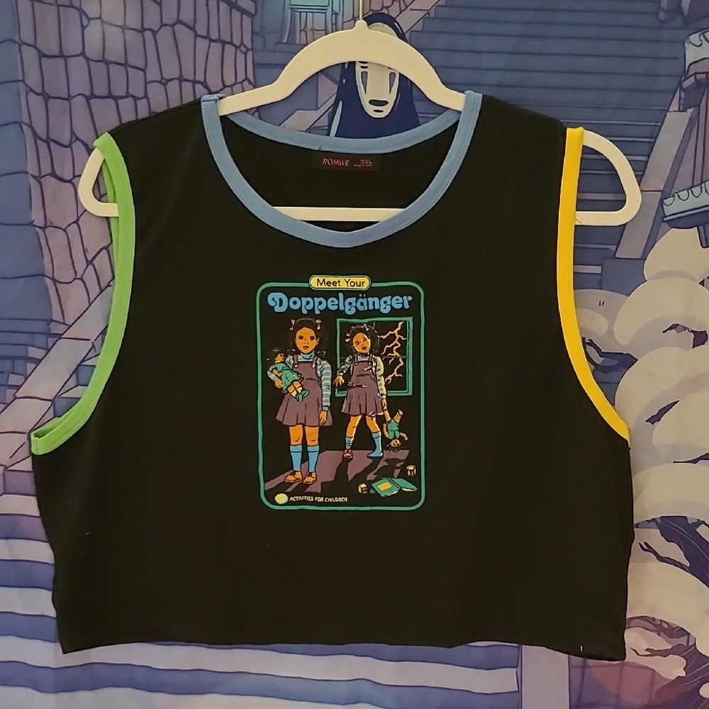 ROMWE Black and Green Tank Tops with Graphic Designs